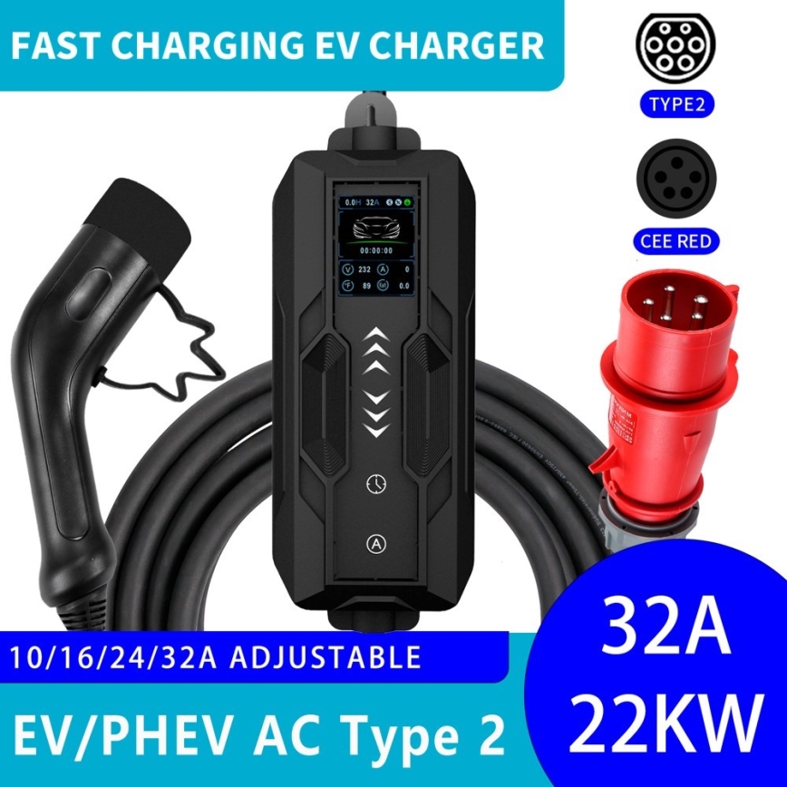 Immax - EV-reislaadstation voor elektrische auto's ​ AC Type 2 32A/380V 22kW 5m + Etui