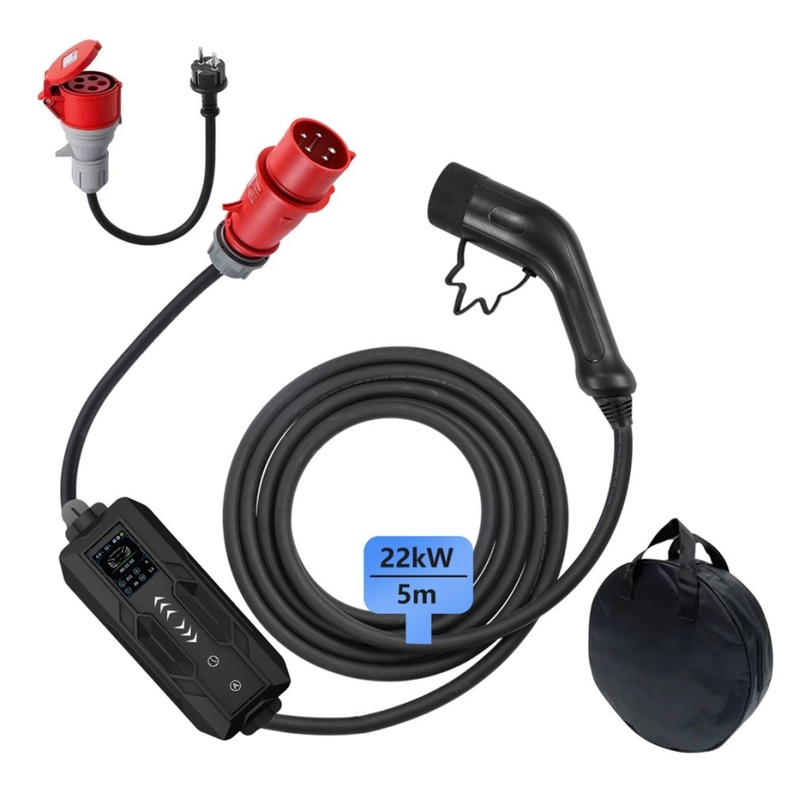 Immax - EV-reislaadstation voor elektrische auto's ​ AC Type 2 32A/380V 22kW 5m + Etui