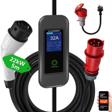 Immax - EV-reislaadstation voor elektrische auto's ​ AC Type 2 32A/380V 22kW + plug 230V 5m Wi-Fi Tuya