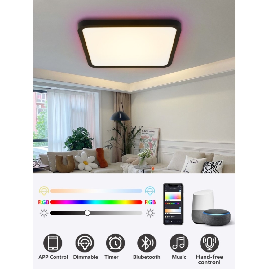 Immax NEO 07167-B40 - LED RGB+CCT Dimbare plafondlamp NEO LITE TUDO LED/50W/230V Wi-Fi Tuya zwart + afstandsbediening