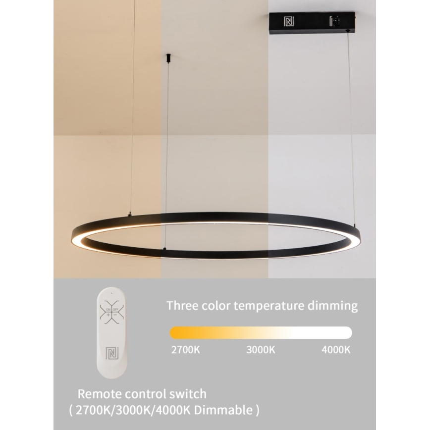 Immax NEO 07215L - Dimbare LED hanglamp aan een koord FINO LED/60W/230V 80 cm zwart Tuya + afstandsbediening