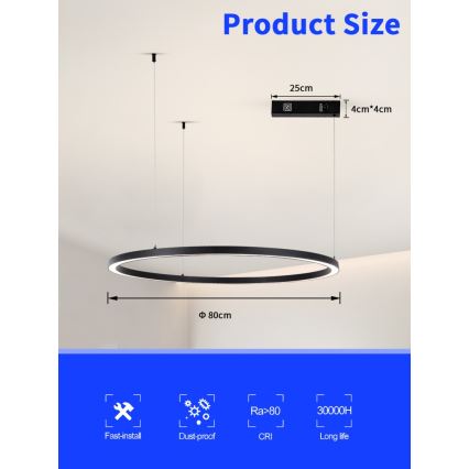 Immax NEO 07215L - Dimbare LED hanglamp aan een koord FINO LED/60W/230V 80 cm zwart Tuya + afstandsbediening