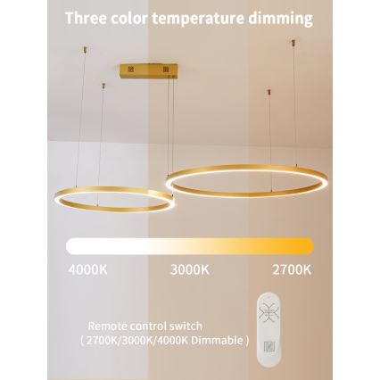 Immax NEO 07218L - Dimbare LED hanglamp aan een koord FINO LED/93W/230V 60/80cm goud Tuya + afstandsbediening