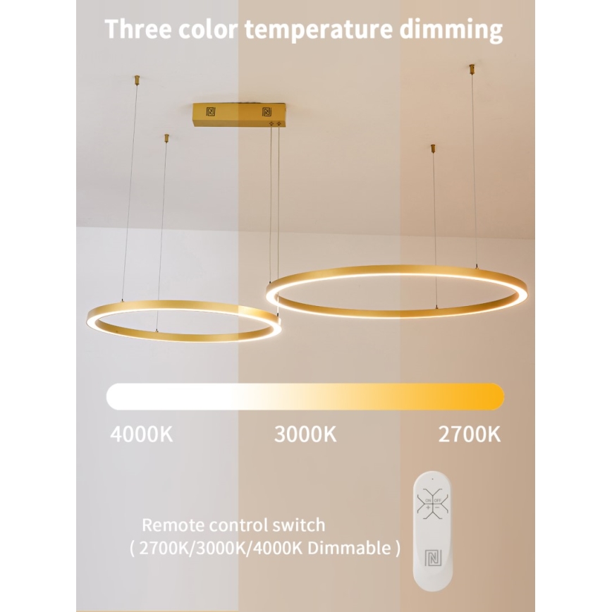 Immax NEO 07218L - Dimbare LED hanglamp aan een koord FINO LED/93W/230V 60/80cm goud Tuya + afstandsbediening