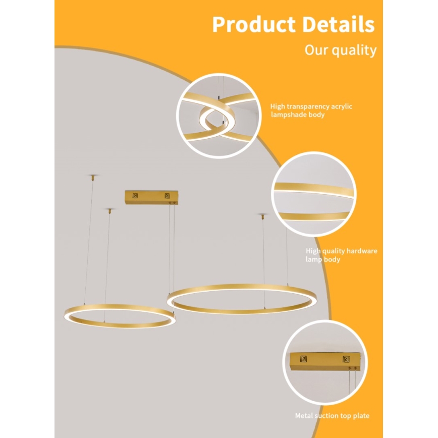 Immax NEO 07218L - Dimbare LED hanglamp aan een koord FINO LED/93W/230V 60/80cm goud Tuya + afstandsbediening