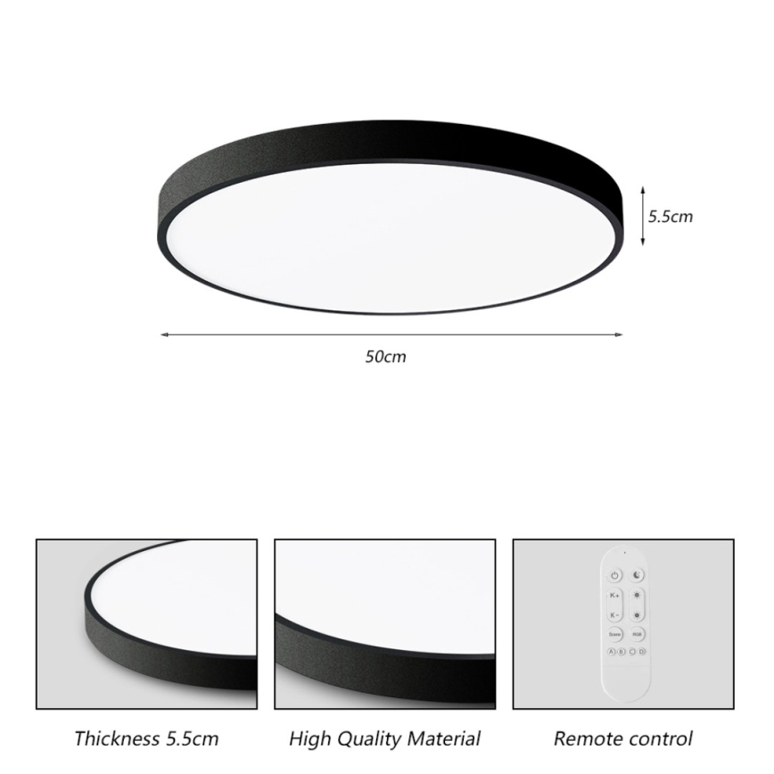 Immax NEO 07249L - Dimbare LED Plafondlamp NEO LITE SEMPLICI LED/48W/230V 3000-6000K Wi-Fi Tuya zwart + afstandsbediening