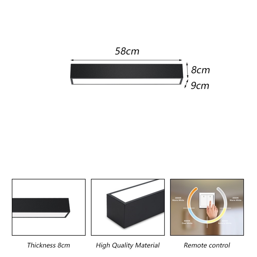 Immax NEO 07254L - Dimbare LED Plafondlamp NEO LITE LUNGO LED/20W/230V 3000-6000K Wi-Fi Tuya zwart + afstandsbediening