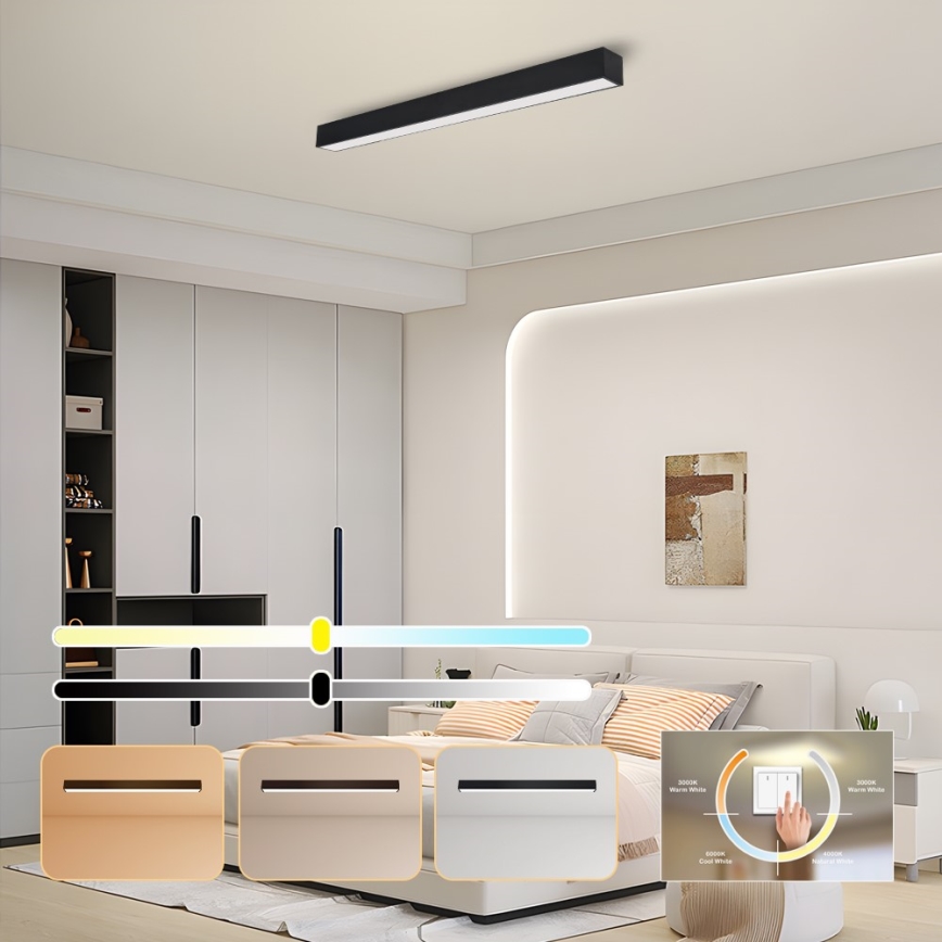 Immax NEO 07256L - Dimbare LED Plafondlamp NEO LITE LUNGO LED/38W/230V 3000-6000K Wi-Fi Tuya zwart + afstandsbediening