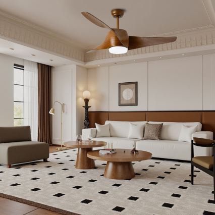 Immax NEO 07286L - LED-plafondventilator WAVE LED/18W/230V Wi‑Fi Tuya bruin Ø 132 cm + afstandsbediening