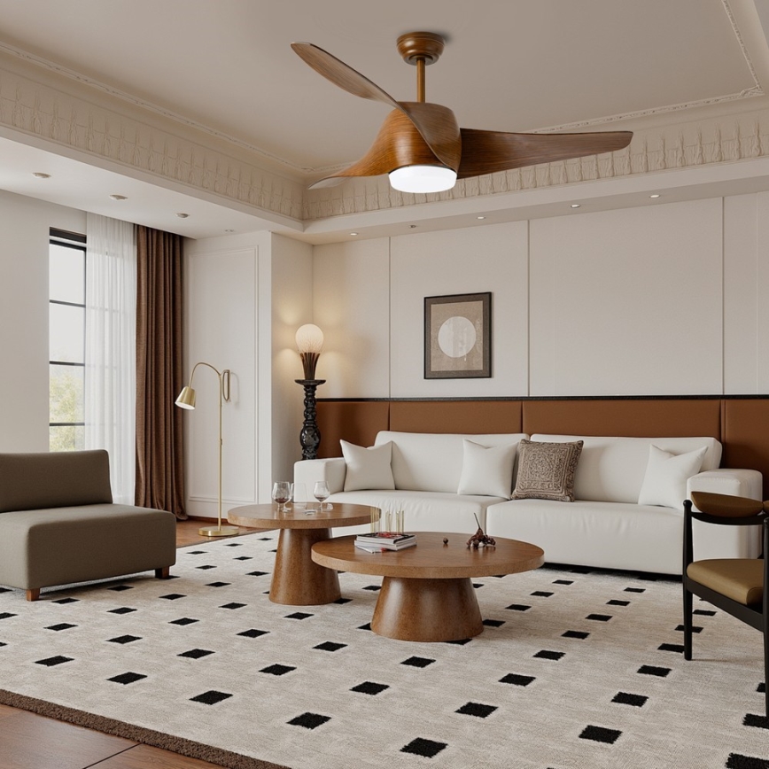 Immax NEO 07286L - LED-plafondventilator WAVE LED/18W/230V Wi‑Fi Tuya bruin Ø 132 cm + afstandsbediening