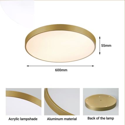 Immax NEO 07293L - LED dimbare plafondlamp NEO LITE SEMPLICI LED/60W/230V 3000-6000K Ø 60 cm Wi-Fi Tuya goudkleurig + afstandsbediening