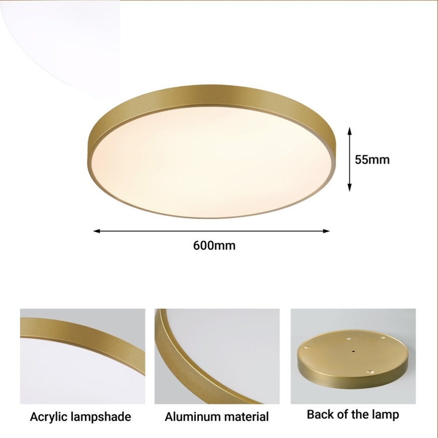 Immax NEO 07293L - LED dimbare plafondlamp NEO LITE SEMPLICI LED/60W/230V 3000-6000K Ø 60 cm Wi-Fi Tuya goudkleurig + afstandsbediening