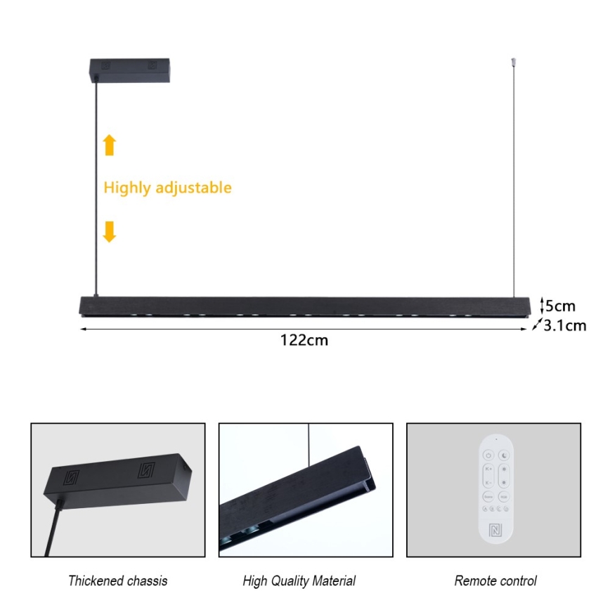 Immax NEO 07300L - dimbare LED-hanglamp aan kabel MADEIRA LED/26W/230V Wi-Fi Tuya 122 cm walnoot + afstandsbediening