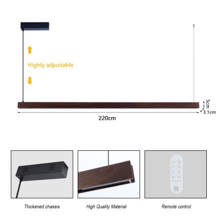 Immax NEO 07302L - LED-dimbare hanglamp aan kabel MADEIRA LED/44W/230V Wi-Fi Tuya 202 cm walnoot + afstandsbediening