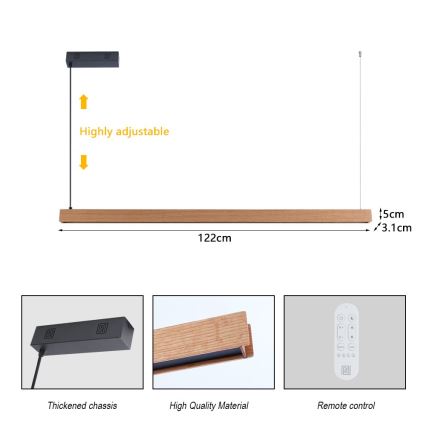 Immax NEO 07303L - Dimbare LED-hanglamp aan kabel MADEIRA LED/26W/230V Wi-Fi Tuya 122 cm eiken + afstandsbediening