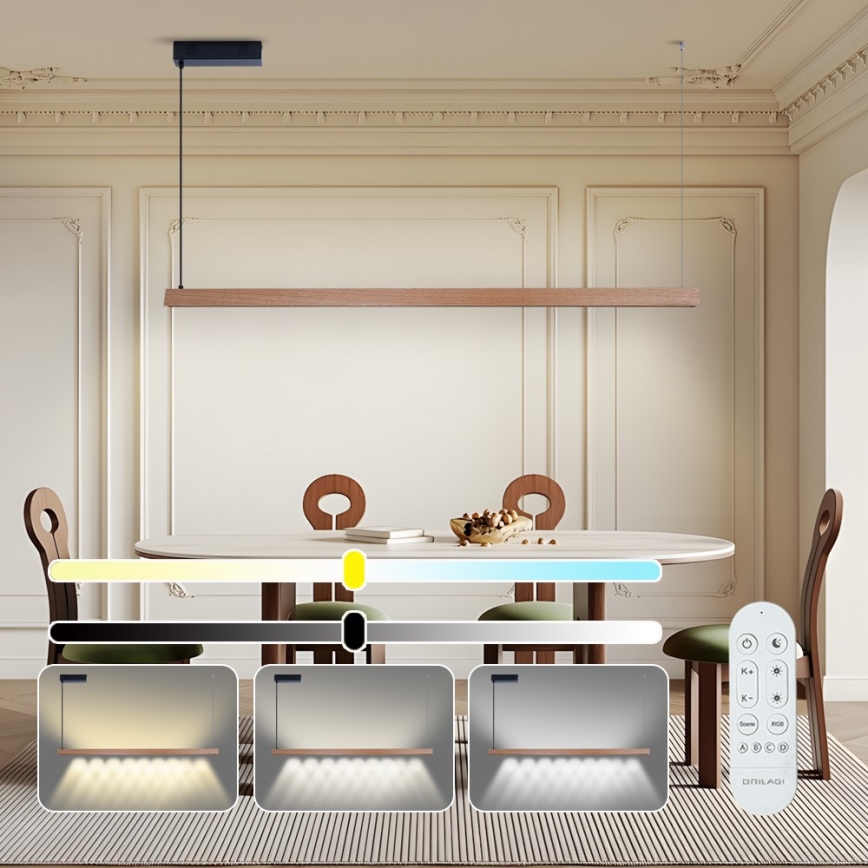 Immax NEO 07304L - dimbare LED-hanglamp met kabel MADEIRA LED/33W/230V Wi-Fi Tuya 152 cm eik + afstandsbediening