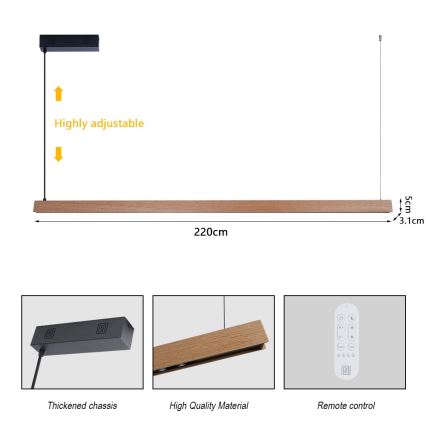 Immax NEO 07305L - LED dimbare pendellamp aan kabel MADEIRA LED/44W/230V Wi-Fi Tuya 202 cm eiken + afstandsbediening