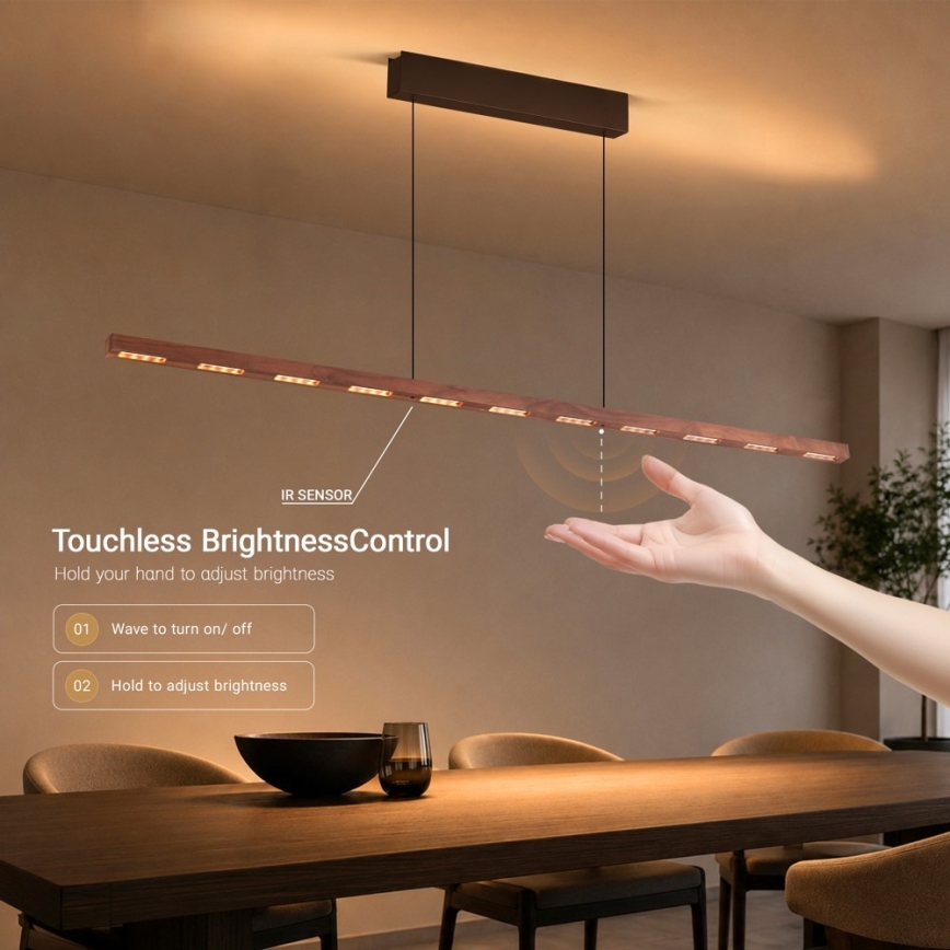 Immax NEO 07309L - MADEIRA dimbare LED-pendellamp aan kabel met sensor, LED/37W/230V, 157 cm, walnoot