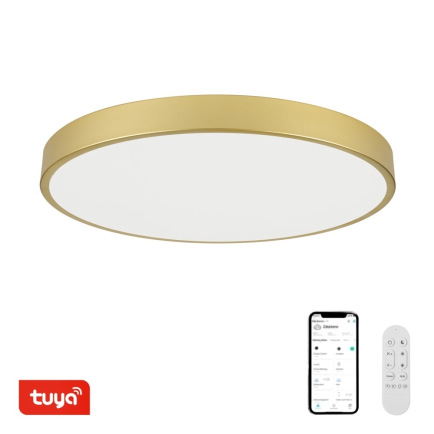 Immax NEO 07311L - dimbare LED-plafondlamp SEMPLICI LED/96W/230V Ø 80 cm Wi-Fi Tuya goudkleurig + afstandsbediening