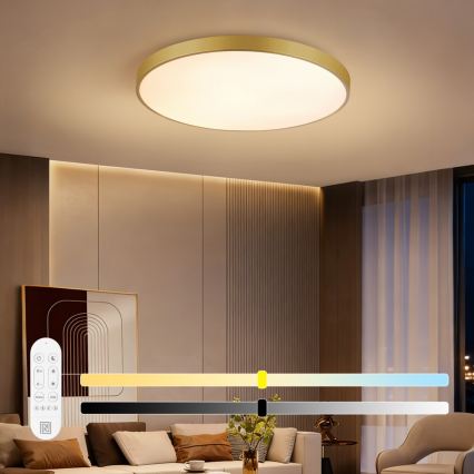 Immax NEO 07311L - dimbare LED-plafondlamp SEMPLICI LED/96W/230V Ø 80 cm Wi-Fi Tuya goudkleurig + afstandsbediening