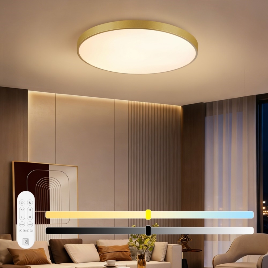 Immax NEO 07311L - dimbare LED-plafondlamp SEMPLICI LED/96W/230V Ø 80 cm Wi-Fi Tuya goudkleurig + afstandsbediening