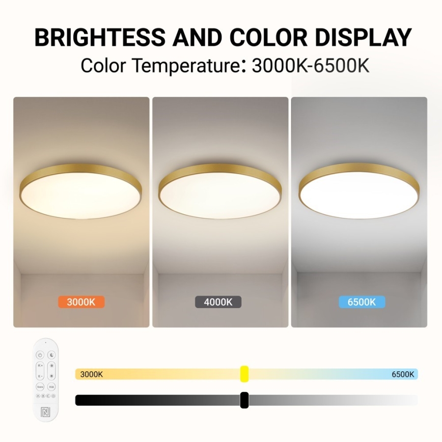Immax NEO 07311L - dimbare LED-plafondlamp SEMPLICI LED/96W/230V Ø 80 cm Wi-Fi Tuya goudkleurig + afstandsbediening