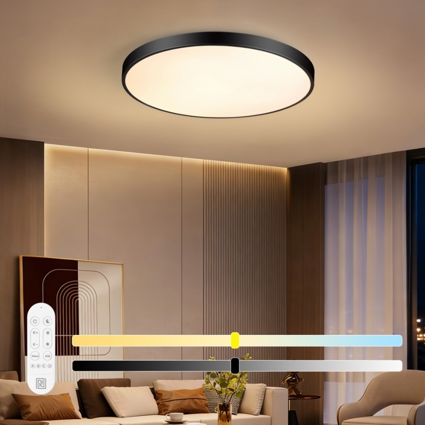 Immax NEO 07313L - LED-dimbare plafondlamp SEMPLICI LED/96W/230V Ø 80 cm Wi-Fi Tuya zwart + afstandsbediening