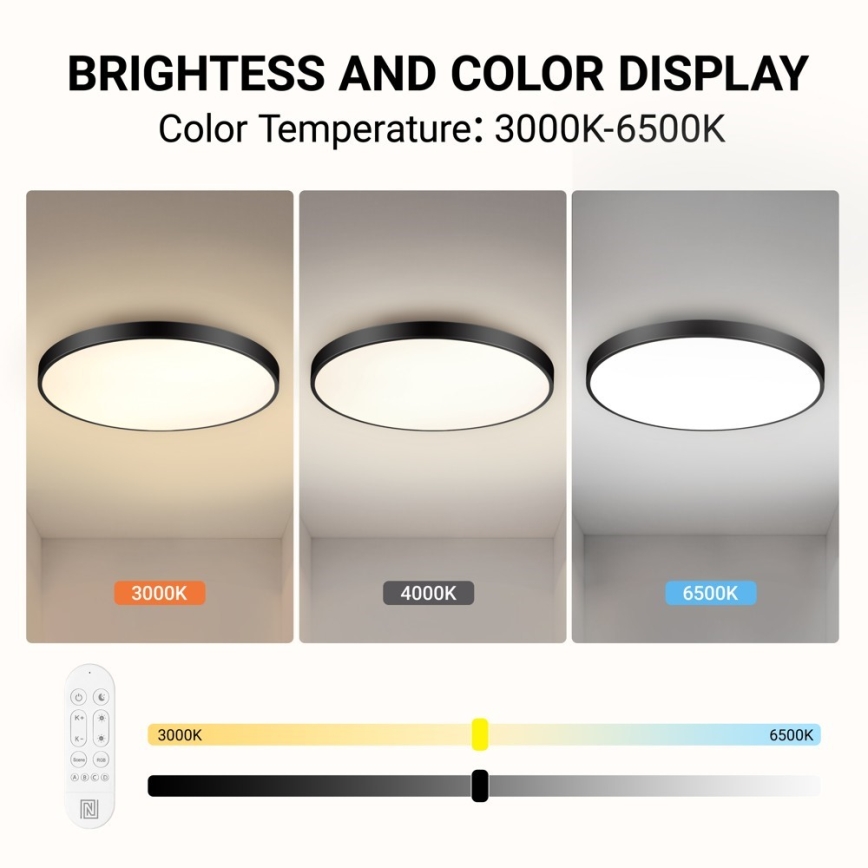Immax NEO 07313L - LED-dimbare plafondlamp SEMPLICI LED/96W/230V Ø 80 cm Wi-Fi Tuya zwart + afstandsbediening