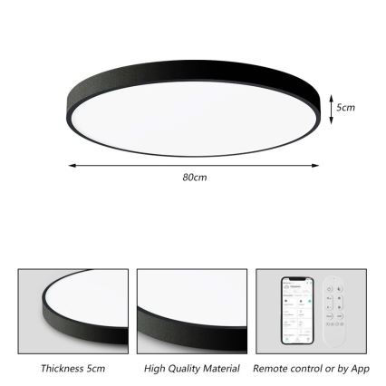 Immax NEO 07313L - LED-dimbare plafondlamp SEMPLICI LED/96W/230V Ø 80 cm Wi-Fi Tuya zwart + afstandsbediening
