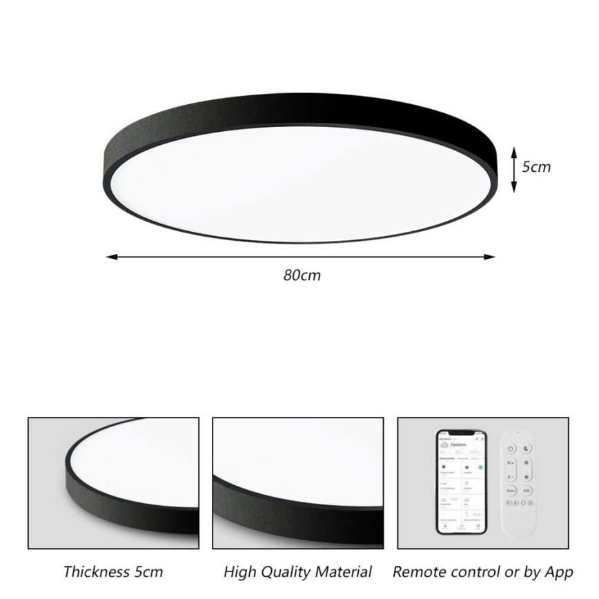 Immax NEO 07313L - LED-dimbare plafondlamp SEMPLICI LED/96W/230V Ø 80 cm Wi-Fi Tuya zwart + afstandsbediening