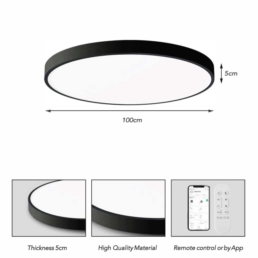 Immax NEO 07314L - Dimbare LED-plafondlamp SEMPLICI LED/128W/230V Ø 100 cm Wi-Fi Tuya zwart + afstandsbediening