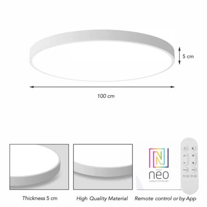 Immax NEO 07316L - Dimbare LED-plafondlamp SEMPLICI LED/128W/230V Ø 100 cm Wi-Fi Tuya wit + afstandsbediening