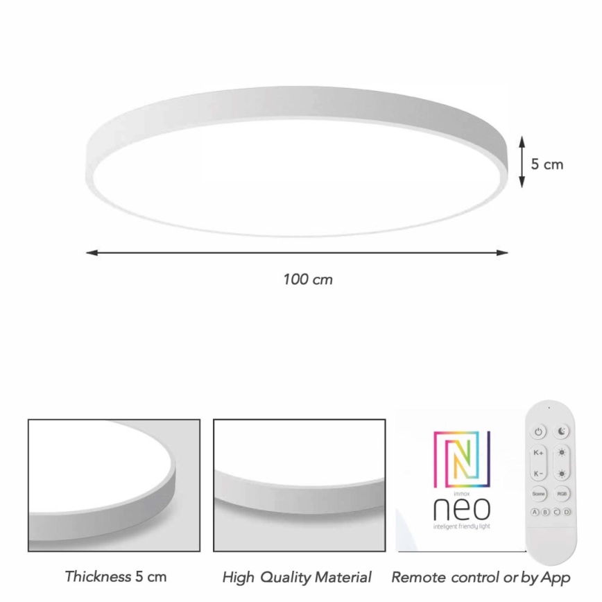 Immax NEO 07316L - Dimbare LED-plafondlamp SEMPLICI LED/128W/230V Ø 100 cm Wi-Fi Tuya wit + afstandsbediening