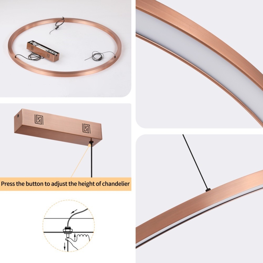 Immax NEO 07327L - Dimbare LED-hanglamp aan kabel FINO LED/55W/230V 80 cm Tuya roségoud + afstandsbediening