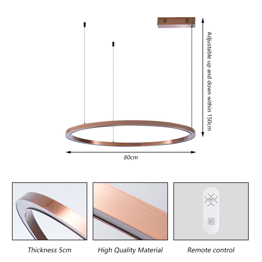 Immax NEO 07327L - Dimbare LED-hanglamp aan kabel FINO LED/55W/230V 80 cm Tuya roségoud + afstandsbediening