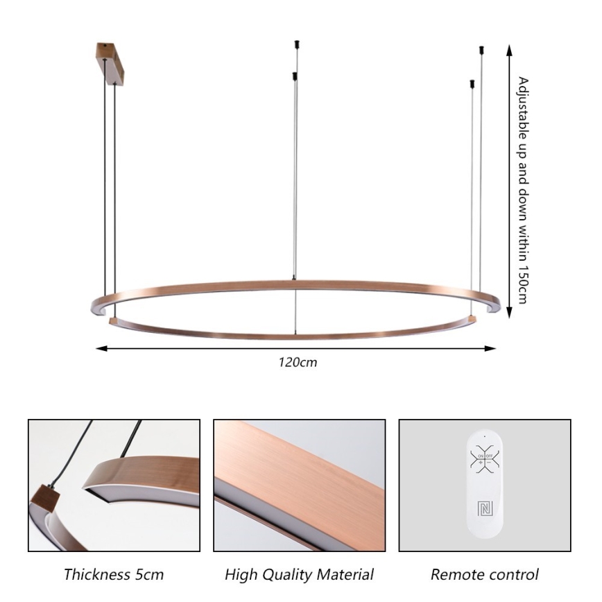 Immax NEO 07328L - LED dimbare hanglamp aan kabel FINO LED/72W/230V 120 cm Tuya roségoud + afstandsbediening