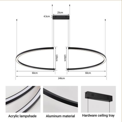 Immax NEO 07329L - LED dimbare pendellamp met kabel FINO LED/72W/230V 120 cm Tuya zwart + afstandsbediening