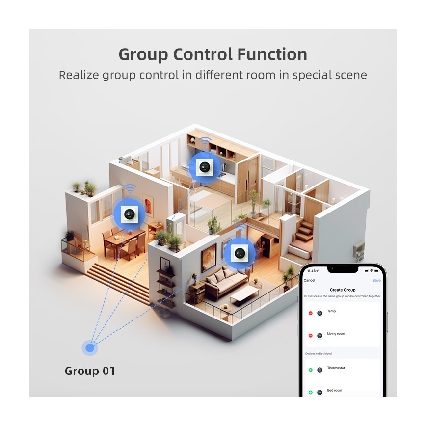Immax NEO 07534L - Thermostaat voor vloerverwarming SMART 230V/3A Wi-Fi Tuya