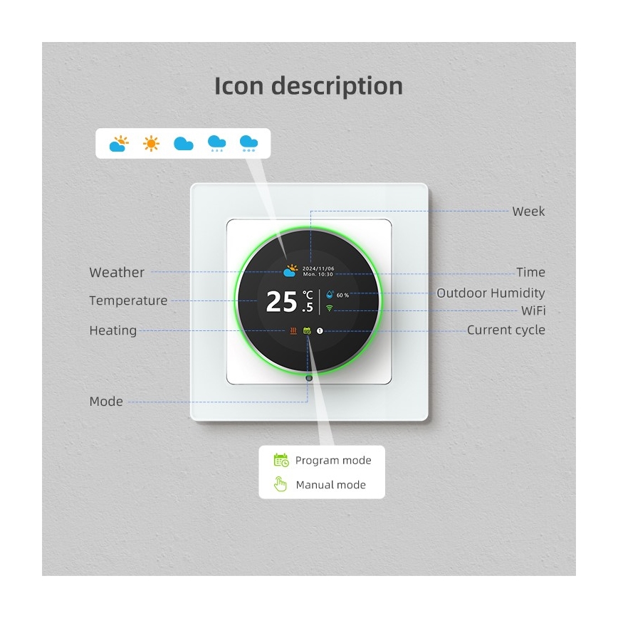 Immax NEO 07534L - Thermostaat voor vloerverwarming SMART 230V/3A Wi-Fi Tuya