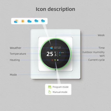 Immax NEO 07535L - Thermostaat voor elektrische vloerverwarming SMART 230V/16A Wi-Fi Tuya