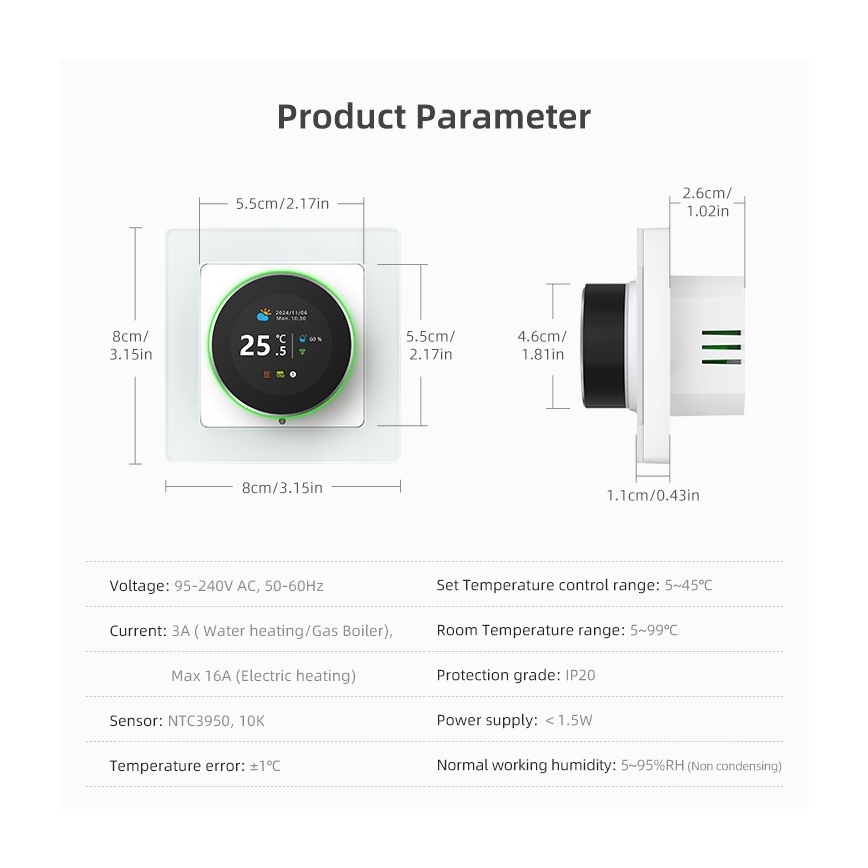Immax NEO 07535L - Thermostaat voor elektrische vloerverwarming SMART 230V/16A Wi-Fi Tuya