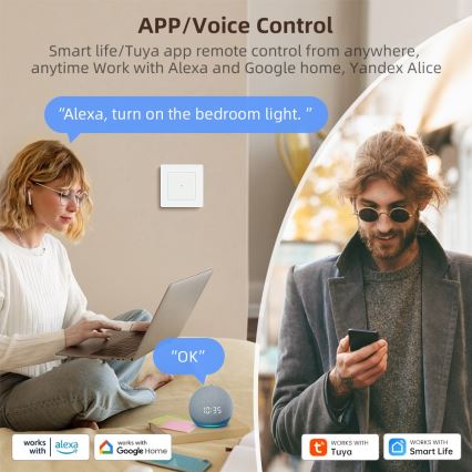 Immax NEO 07539L - SMART 2-knops schakelaar 230 V Wi-Fi Tuya