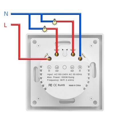 Immax NEO 07539L - SMART 2-knops schakelaar 230 V Wi-Fi Tuya