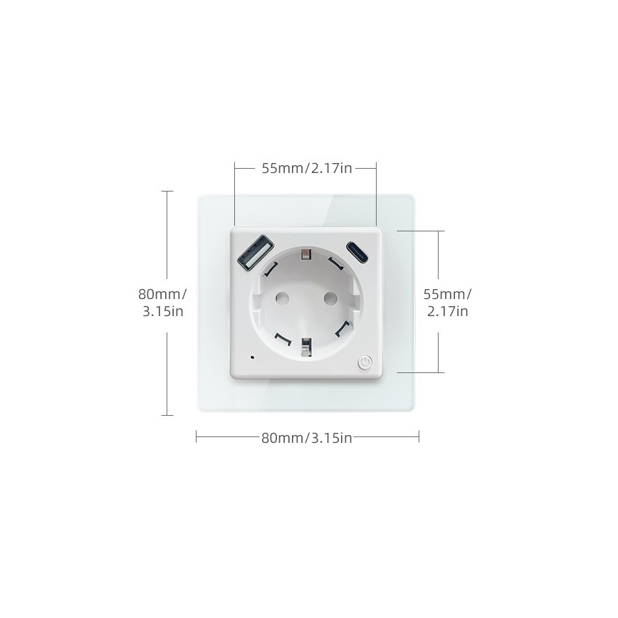 Immax NEO 07552L - Slimme Type F-stopcontact 16A/230V + 1xUSB-A+1xUSB C PD 20W Tuya