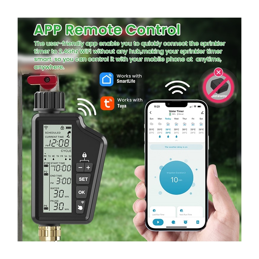 Immax NEO 07556L - Beregeningsventiel 4xAA IP65 Wi‑Fi Tuya