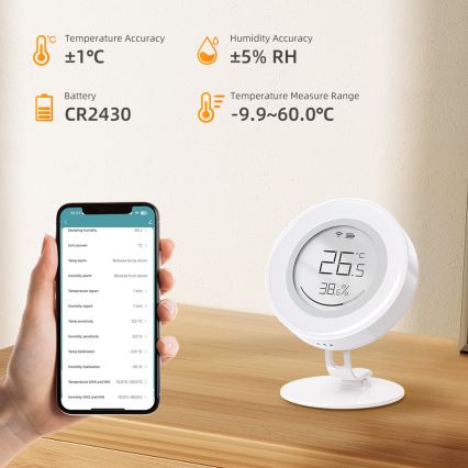 Immax NEO 07557L - Slimme sensor voor temperatuur en luchtvochtigheid 1xCR2430 Tuya