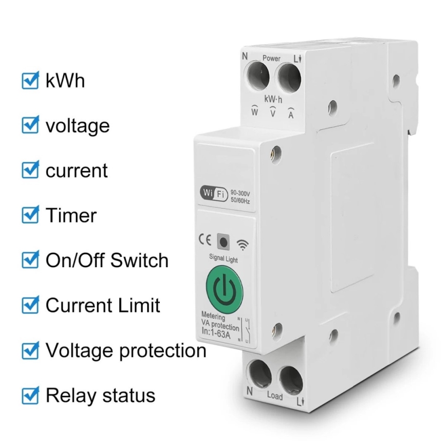 Immax NEO 07574L - Slimme stroomonderbreker 1-fase 1-63A Wi-Fi Tuya