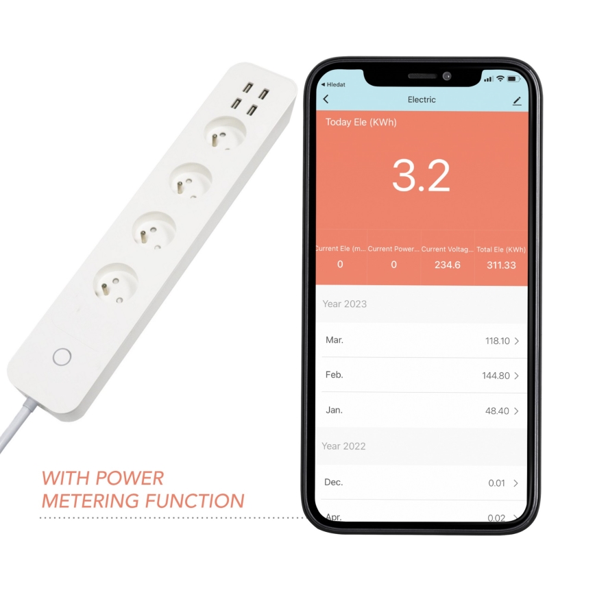 Immax NEO 07707L - NEO LITE Smart verlengkabel 4AC + 4USB Wi-Fi Tuya 1,5m