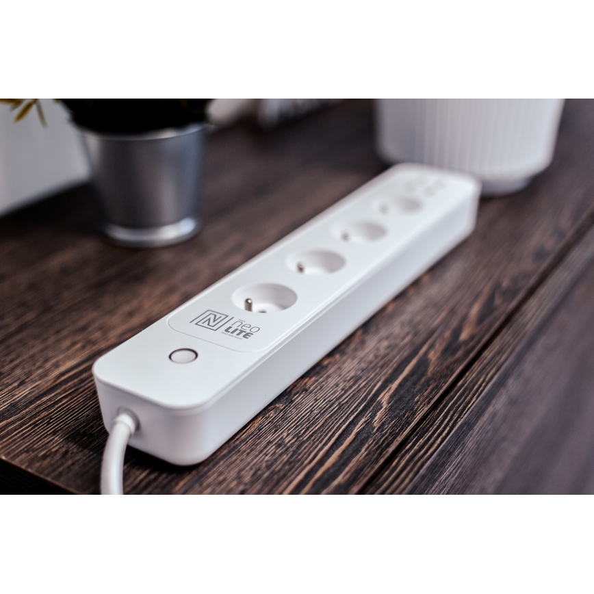Immax NEO 07707L - NEO LITE Smart verlengkabel 4AC + 4USB Wi-Fi Tuya 1,5m