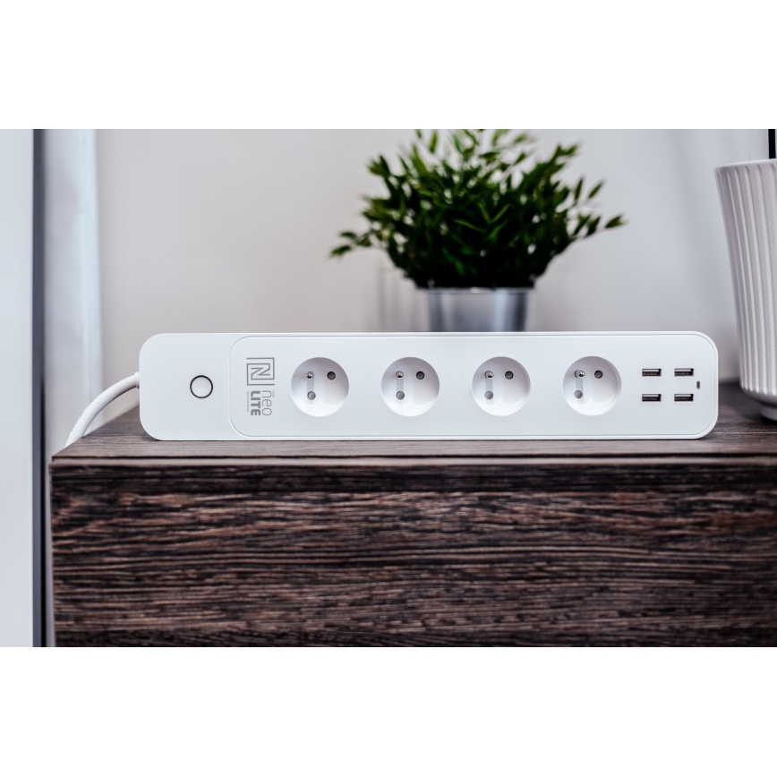 Immax NEO 07707L - NEO LITE Smart verlengkabel 4AC + 4USB Wi-Fi Tuya 1,5m